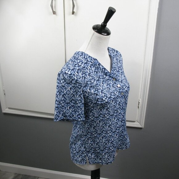 Orvis Blue/White Patterned 100% Cotton Short Sleeve Blouse Size 6 - Picture 4 of 6